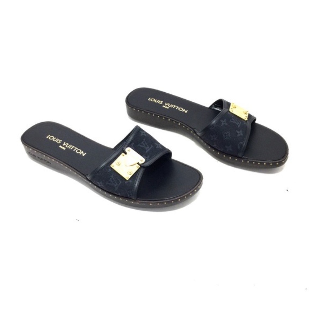 NWOTs Louis Vuitton Navy Blue Logo Canvas Sandals